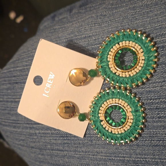 J.Crew Factory Beaded Circle Statement Earrings"GreenPicnic" Goldplated NWT(new) - Picture 5 of 5